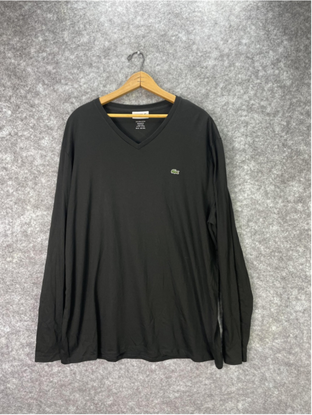 Lacoste Shirt Mens 3XL Black Pima Cotton V Neck Long Sleeve Croc Logo Tee